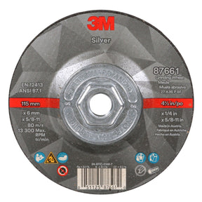 3M Silver Depressed Center Grinding Wheel, 36+, T27 Quick Change, Black, 4.5 in x 1/4 in x 5/8-11 (87661) (7100256472)  - (10Pack)