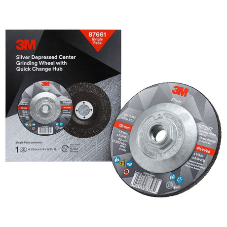 3M Silver Depressed Center Grinding Wheel, 36+, T27 Quick Change, Black, 4.5 in x 1/4 in x 5/8-11 (87661) (7100256472)  - (10Pack) - 2