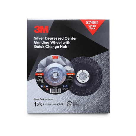 3M Silver Depressed Center Grinding Wheel, 36+, T27 Quick Change, Black, 4.5 in x 1/4 in x 5/8-11 (87661) (7100256472)  - (10Pack) - 3