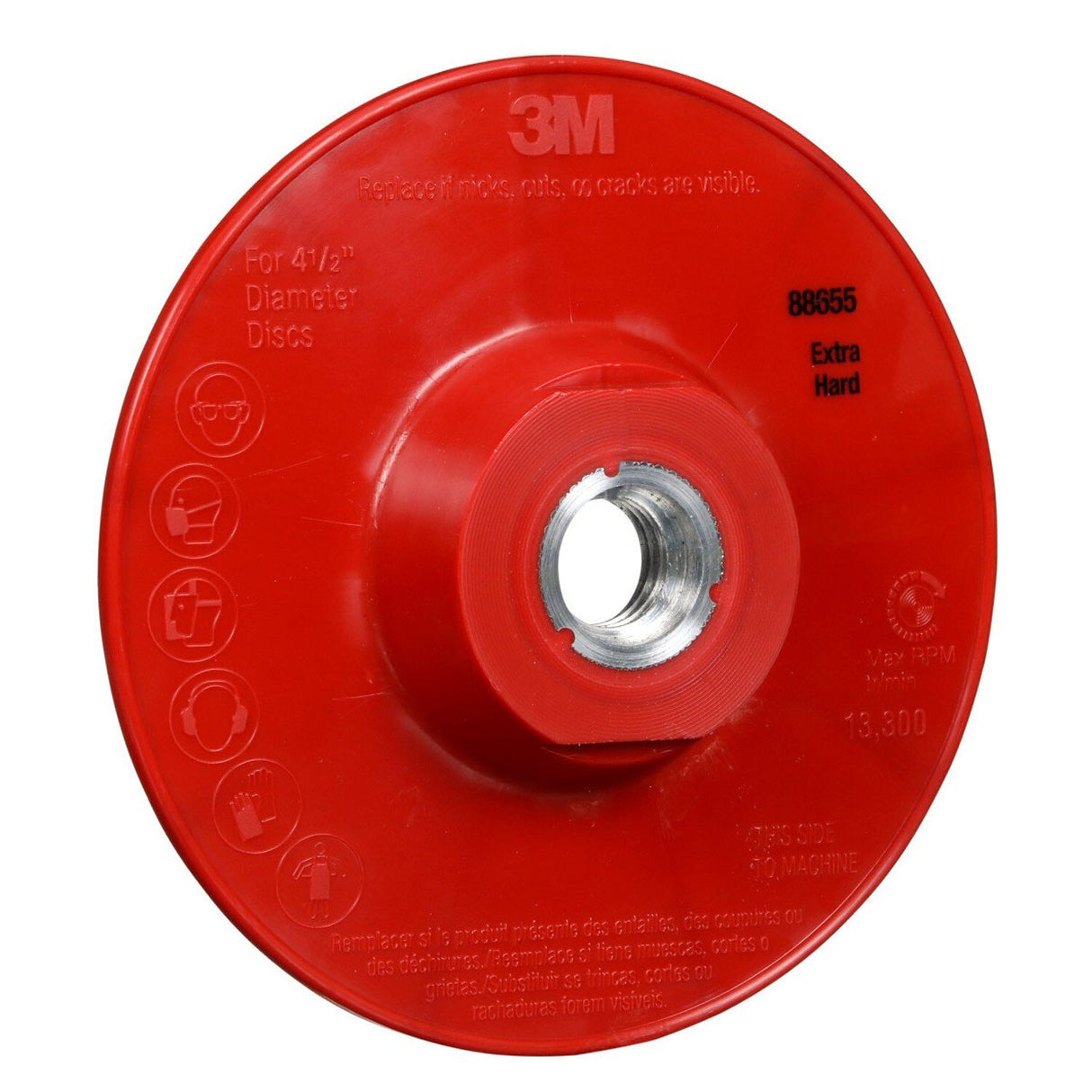 3M Disc Back-up Pad Ribbed, Extra Hard, Red, 4-1/2 in, One Piece (88655) (7100258731)  - (10Pack) - 5