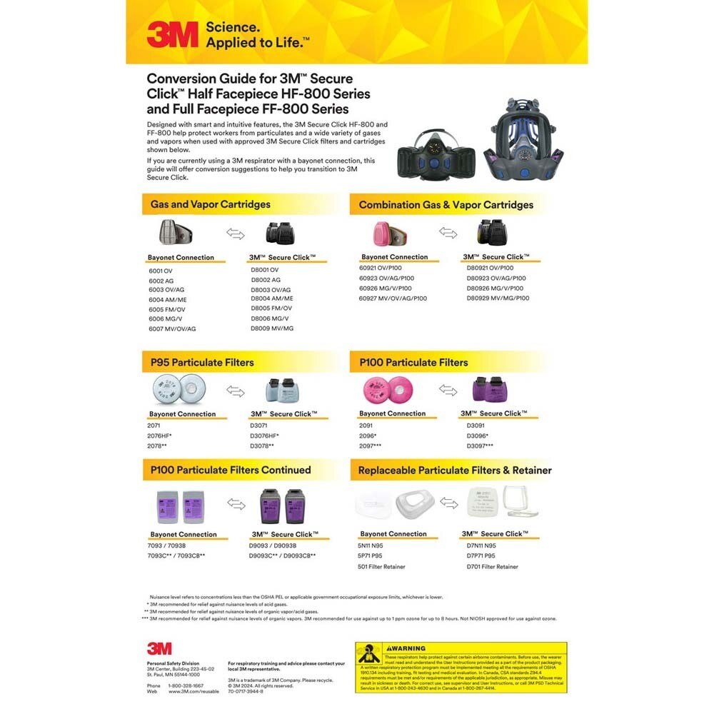 3M FF-802 Secure Click Full Facepiece Reusable Respirator , Medium (7100261326)  - (4Pack) - 10