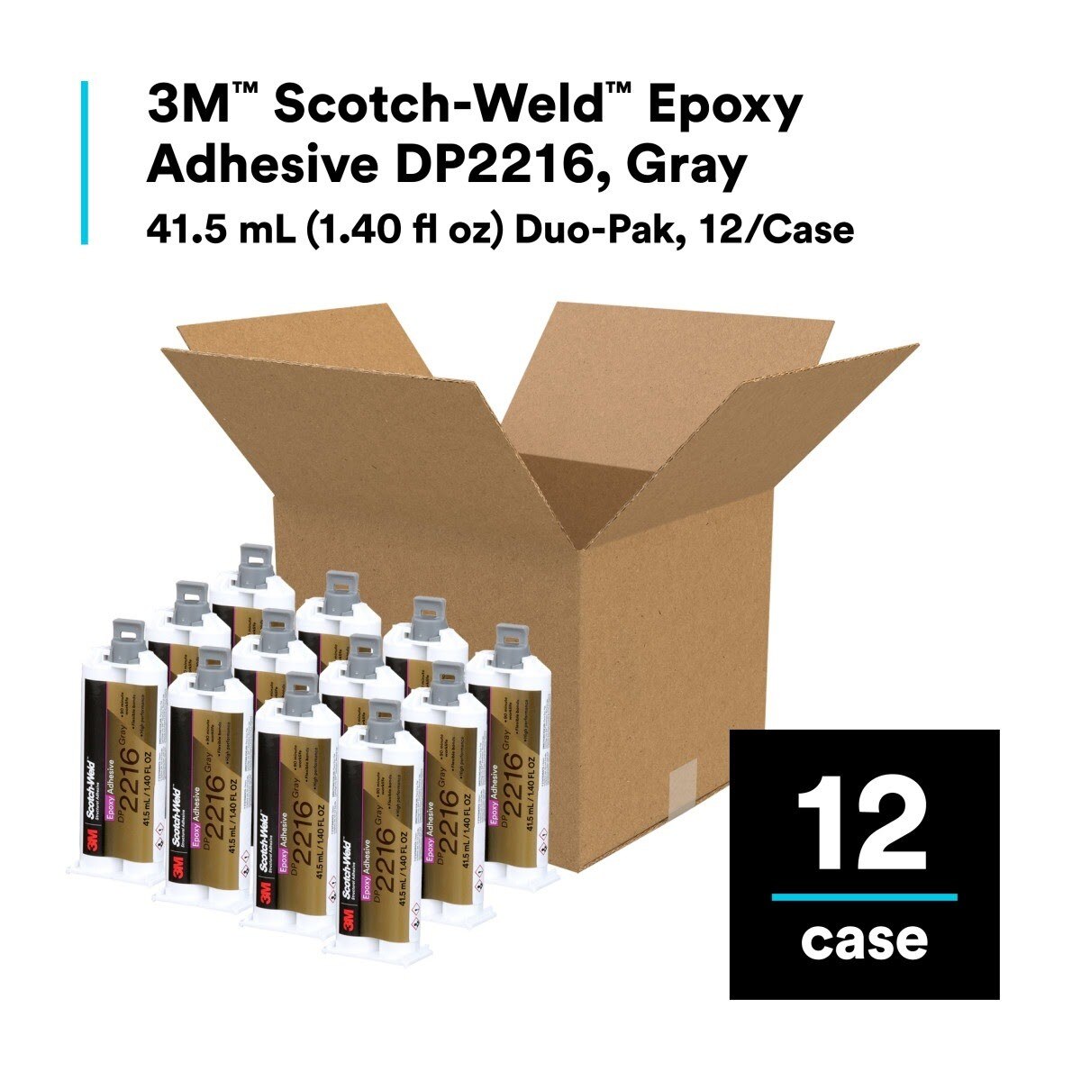 3M 2216 DP2216 Scotch-Weld Epoxy Adhesive DP, Gray, 41.5 mL Duo-Pak (7100262036)  - (12Pack) - 7