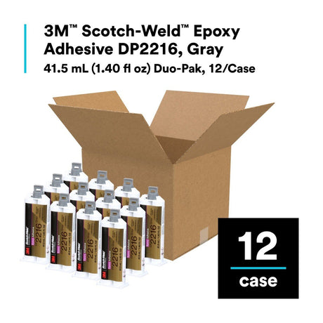3M 2216 DP2216 Scotch-Weld Epoxy Adhesive DP, Gray, 41.5 mL Duo-Pak (7100262036)  - (12Pack) - 7