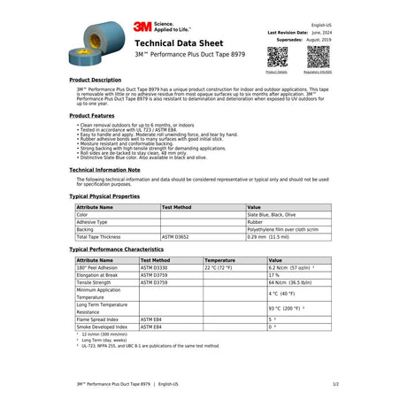 3M 8979 Performance Plus Duct Tape, Slate Blue, 48 mm x 54.8 m, 12.1 mil (7100264116) (24 Pack) - 2