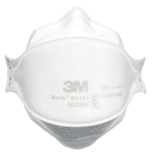 3M 37192 Aura Particulate Respirator 9210+, N95 Disposable Individually Wrapped Flat Fold, White (7100266132) (240 Pack)