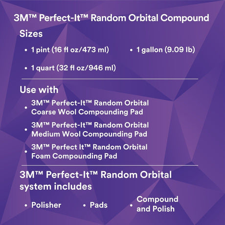 3M Perfect-It Random Orbital Compound, Fast Cutting Automotive Buffing and Polishing Compound, White, 1 Pint 16 fl oz (34130) (7100270076)  - (6Pack) - 7