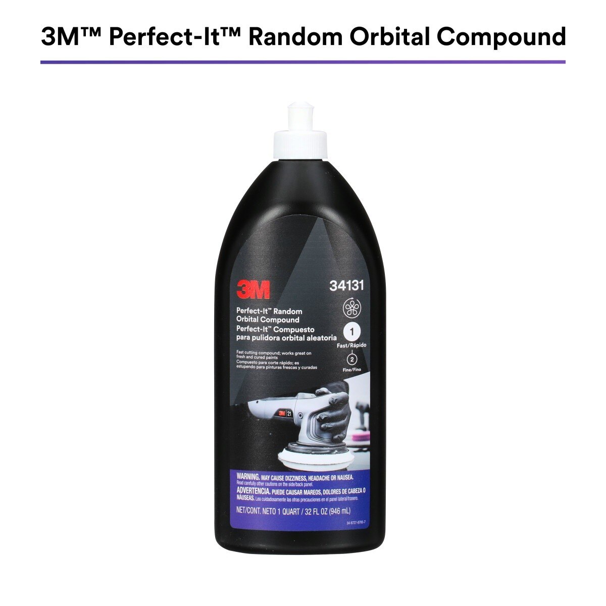 3M 34131 Random Orbital Compound, Fast Cutting Automotive Buffing and Polishing, 1 Quart (7100270078)  - (6 Pack)