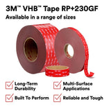 3M RP+230GF VHB Tape , Gray, 1/2 in x 36 yd, 90 mil, Film Liner (7100273131) (18 Pack) - 7