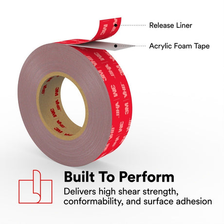 3M RP+040GF VHB Tape, Gray, 1/2 in x 36 yd, 16 mil, Film Liner (7100273169) (18 Pack) - 3