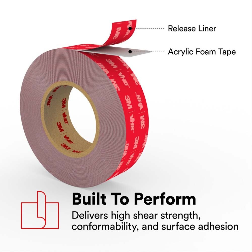 3M RP+060GF VHB Tape , Gray, 1 in x 36 yd, 25 mil, Film Liner (7100273260) (9 Pack) - 5