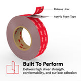 3M RP+110GF VHB Tape, Double Sided Acrylic Foam, Gray, 1/2 in x 36 yd, 45 mil, Film Liner (7100273398) (18 Pack) - 4