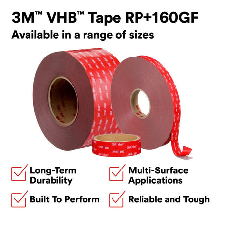 3M RP+160GF VHB Tape, Gray, 22 in x 36 yd, 62 mil, Film Liner (7100273402) - 2