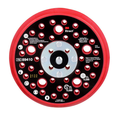 3M Xtract Hookit Hook and Loop Sanding Disc Backup Pad, Hard, Red, 5 in, 44 Holes, Low Profile, Max 12000 RPM OPM, 5/16-24 EXT (89410) (7100273463)  - (10Pack)