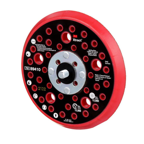 3M Xtract Hookit Hook and Loop Sanding Disc Backup Pad, Hard, Red, 5 in, 44 Holes, Low Profile, Max 12000 RPM OPM, 5/16-24 EXT (89410) (7100273463)  - (10Pack) - 3