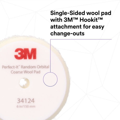 3M 34124 Hookit Random Orbital Coarse Wool Compounding Pad, White, 6 in x 150 mm (7100276846) (12 Pack) - 8