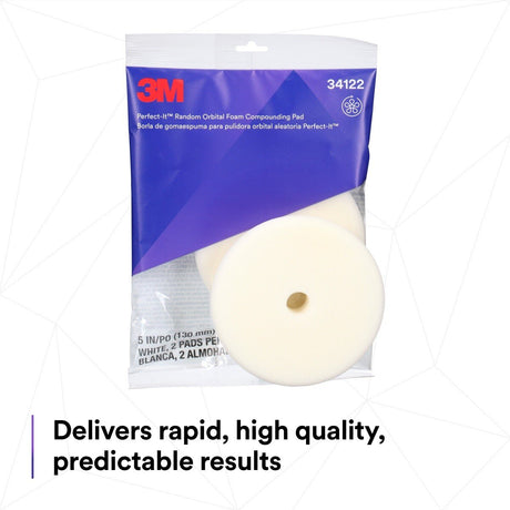 3M 34122 Hookit Random Orbital Foam Compounding Pad, Coarse, White, 5 in 130 mm (7100276847) (12 Pack) - 5