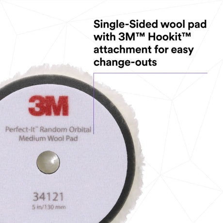 3M 34121 Hookit Random Orbital Medium Wool Compounding Pad, White, 5 in x 130 mm (7100276848) (12 Pack) - 8