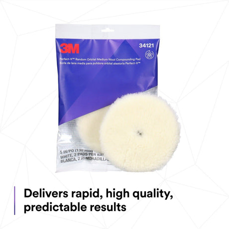 3M 34121 Hookit Random Orbital Medium Wool Compounding Pad, White, 5 in x 130 mm (7100276848) (12 Pack) - 9