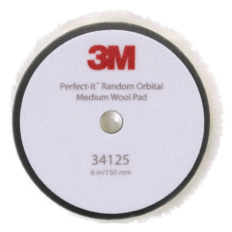 3M 34125 Hookit Random Orbital Medium Wool Compounding Pad, White, 6 in (150 mm) (7100276850) (12 Pack) - 2