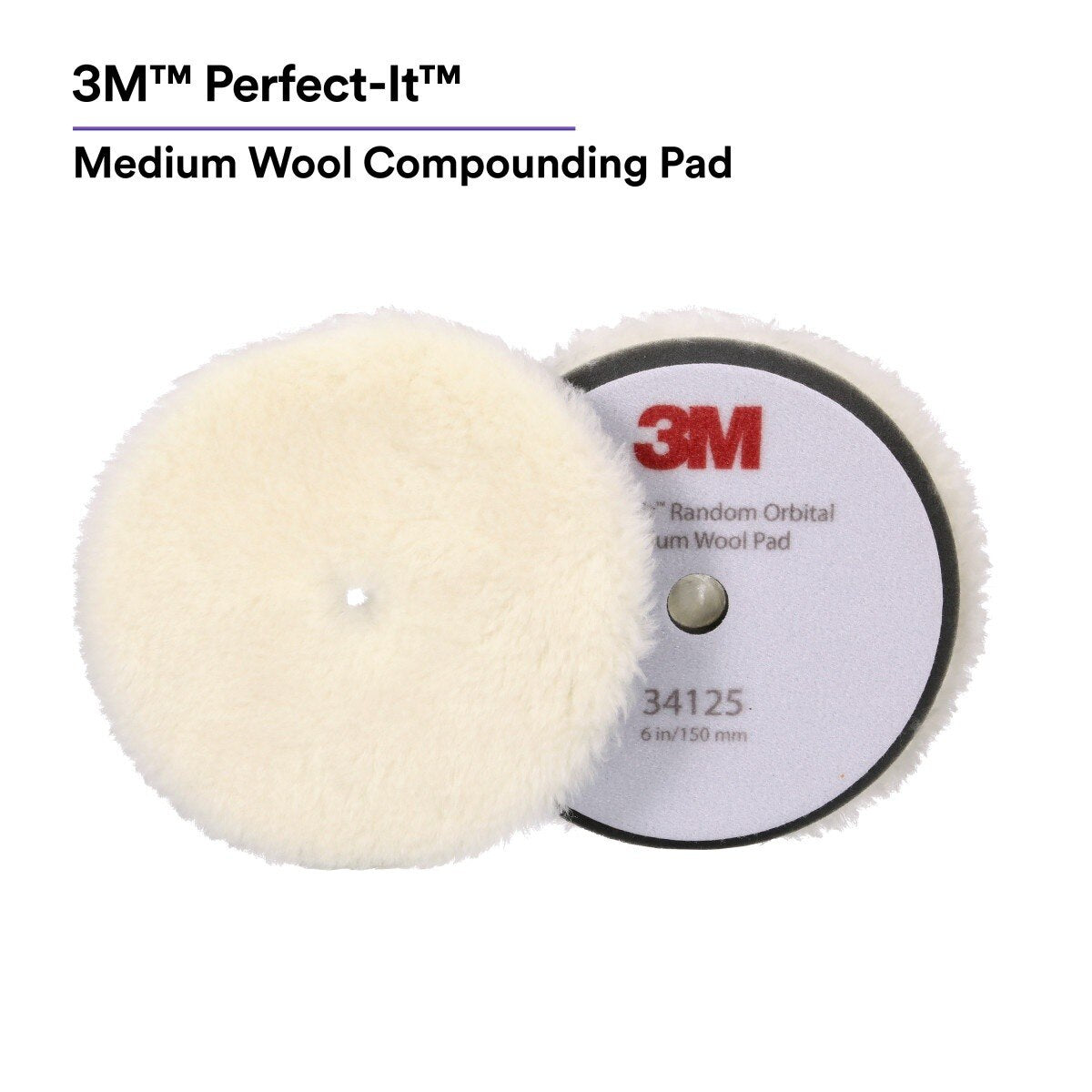 3M 34125 Hookit Random Orbital Medium Wool Compounding Pad, White, 6 in (150 mm) (7100276850) (12 Pack) - 5