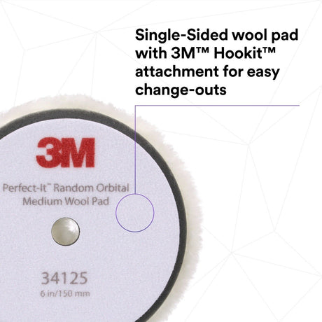 3M 34125 Hookit Random Orbital Medium Wool Compounding Pad, White, 6 in (150 mm) (7100276850) (12 Pack) - 6