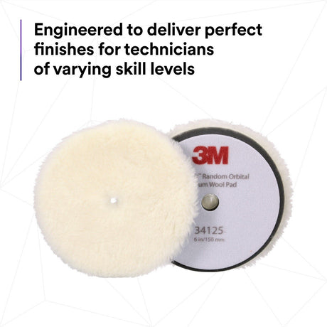 3M 34125 Hookit Random Orbital Medium Wool Compounding Pad, White, 6 in (150 mm) (7100276850) (12 Pack) - 7