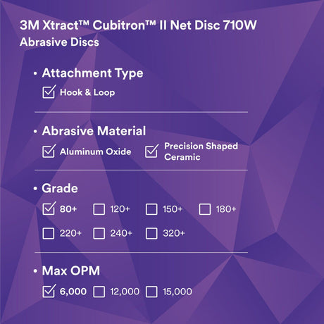 3M 710W 83420 Xtract Clean Sanding Net Disc, 80+, Purple, 8 in x NH, Die 800L, Hook & Loop for Metal, Wood, Composites, Stock Removal and Finishing (7100287535) (300 Pack) - 3