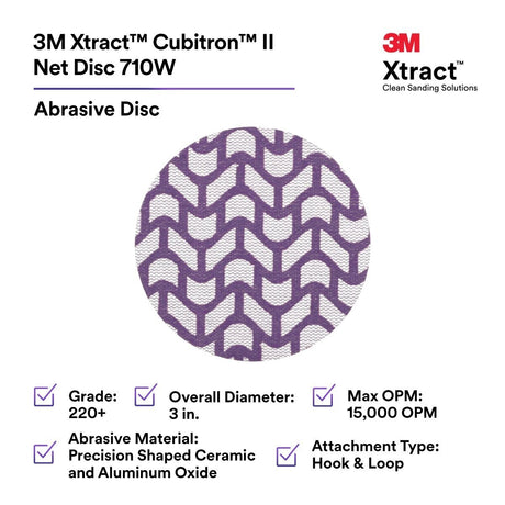 3M 710W Xtract Hookit Cubitron II Net Disc 220+ Purple 3 in 300V (7100287829) (300 Pack) - 2