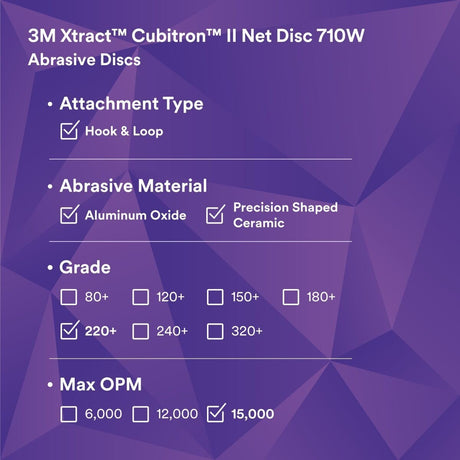 3M 710W Xtract Hookit Cubitron II Net Disc 220+ Purple 3 in 300V (7100287829) (300 Pack) - 3