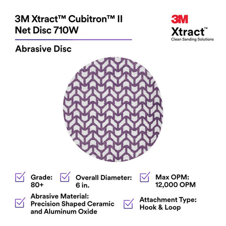 3M 710W Cubitron II Hookit Net Disc, 80+, Purple, 6 in x NH, Die 600Z (7100288129) (300 Pack) - 2
