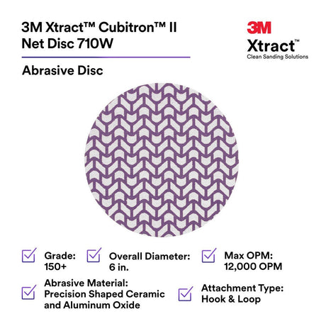 3M 710W 88457 Cubitron II Net Disc, 150+ Grit, 6 in, Die 600Z, Hook and Loop, Purple (7100288232) (300 Pack) - 2