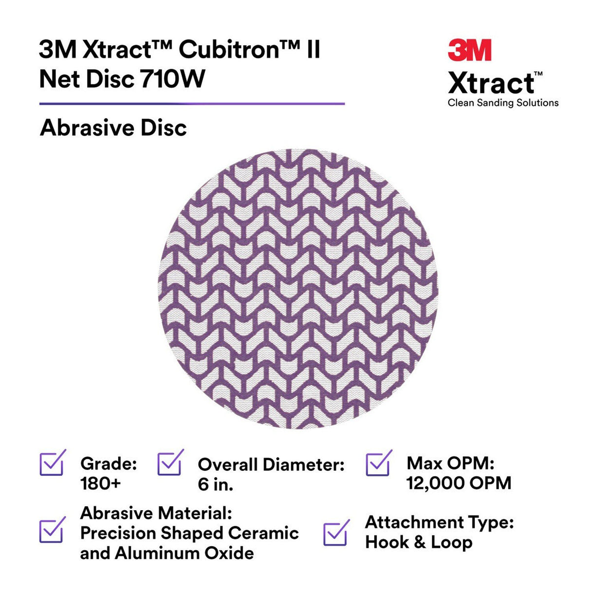3M 710W 88458 Cubitron II Hookit Net Disc, 180+, Purple, 6 in, Die 600Z (7100288233) (300 Pack) - 2