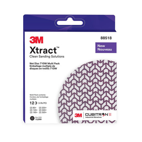 3M 710W Xtract Clean Sanding Net Disc, 5 in, Hook and Loop, Assorted Grades 80+ 120+ 180+ 220+ 240+ 320+ Purple (7100288313) (240 Pack)