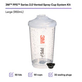 3M 26264 PPS Series 2.0 Vented Spray Cups Kit, Large (32.1 fl oz, 950 ml), 200 Micron Filter (7100292052) - 2