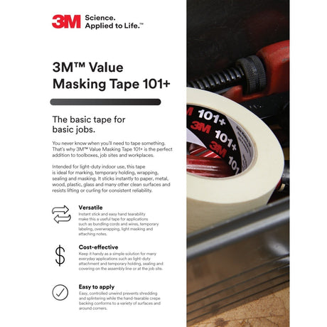 3M 101+ Value Masking Tape, Tan, 18 mm x 55 m, 5.1 mil (7100293674)  - (48Pack)