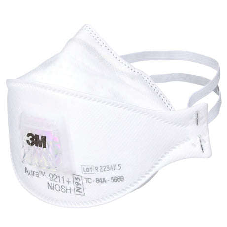 3M 9211+ 9211 Aura Particulate Respirator, N95, Valved, Flat Fold, Individually Wrapped, NIOSH Approved (7100303148) (120 Pack) - 2