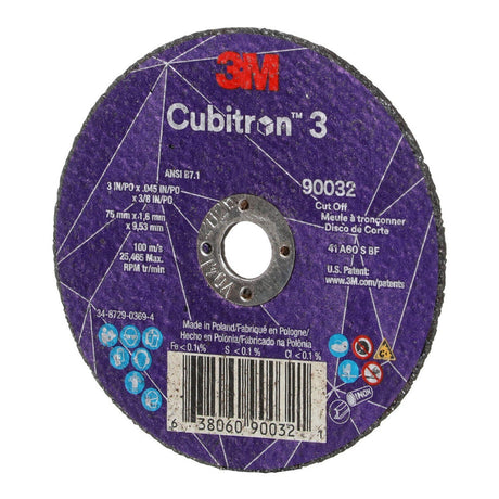 3M 90032 Cubitron Cut-Off Wheel, 60+, T1, 3 in x 1/8 in x 3/8 in, ANSI (7100303858) (50 Pack) - 3
