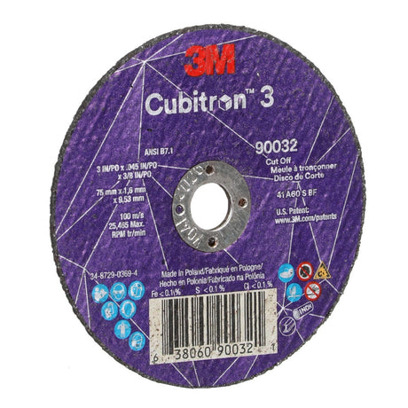 3M 90032 Cubitron Cut-Off Wheel, 60+, T1, 3 in x 1/8 in x 3/8 in, ANSI (7100303858) (50 Pack) - 4