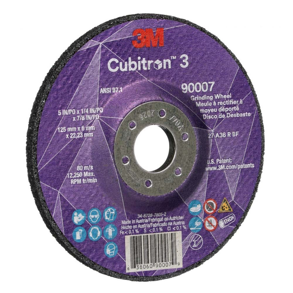 3M 90007 Cubitron 3 Depressed Center Grinding Wheel, 36+ Grit, Type 27, 5 in x 1/4 in x 7/8 in ANSI for Heavy-Duty Weld Grinding and Deburring (7100303967) (10 Pack) - 2