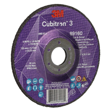 3M 89160 Cubitron Cut and Grind Wheel, 36+, T27, Black, 5 in x 1/8 in x 7/8 in, ANSI (7100305151) (20 Pack) - 4