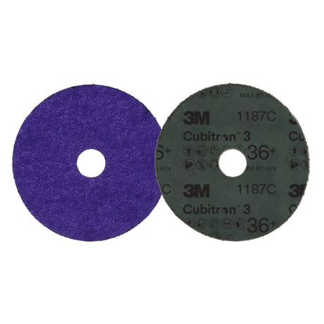 3M 1187C Cubitron Fibre Disc 36+ Precision Shaped Ceramic Purple 5 in x 7/8 in Center Hole (7100308532) (100 Pack) - 3