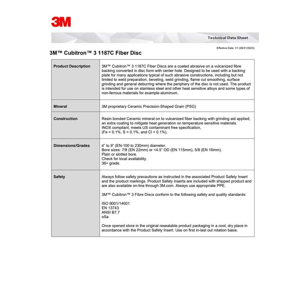 3M 1187C Cubitron 3 Fibre Disc , 36+, 4-1/2 in x 7/8 in, Die 450E (7100309788) (100 Pack) - 8