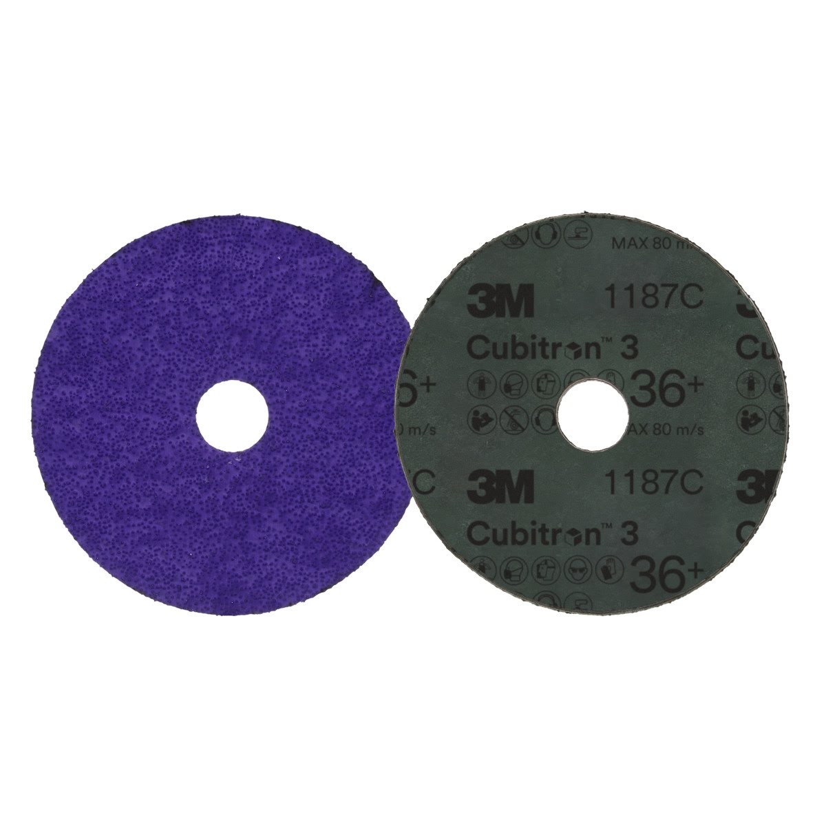 3M 1187C Cubitron Fibre Disc, 36+, Purple, 4 in x 5/8 in Center Hole, Precision Shaped Ceramic, Medium High Pressure Grinding, Weld Removal, Beveling (7100309792) (100 Pack) - 2