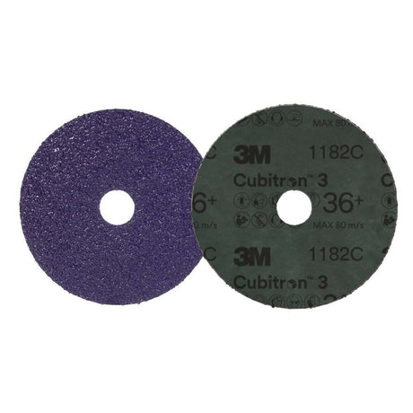 3M 1182C Cubitron 3 Fibre Disc , 36+, 5 in x 7/8 in, Die 500P, Reduce Changeout, Productivity, Use on Mild or Carbon Steel, for Beveling, Heavy Grinding, Weld Removal, Flame Cut Smoothing (7100309793) (100 Pack) - 2