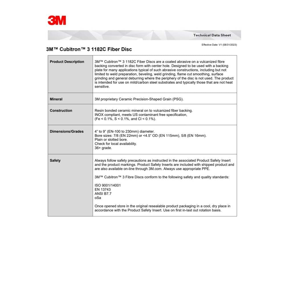 3M 1182C Cubitron 3 Fibre Disc , 36+, 6 in x 7/8 in, Die 600T, Reduce Changeout, Productivity, Use on Mild or Carbon Steel, for Beveling, Heavy Grinding, Weld Removal, Flame Cut Smoothing (7100309903) (100 Pack) - 8