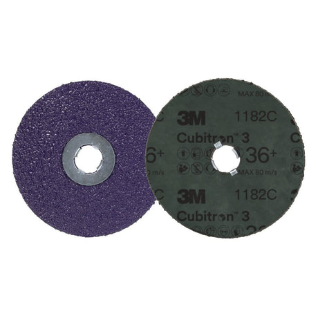 3M 1182C Cubitron Fibre Disc, GL Quick Change, G450E, Precision Shaped Ceramic, 36+, Purple, 4-1/2 in (7100310730) (100 Pack) - 2
