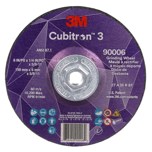 3M 90006 Cubitron 3 Depressed Center Grinding Wheel, 36+ Grit, Type 27, 6 in x 1/4 in x 5/8 in-11, ANSI (7100312966) (10 Pack)