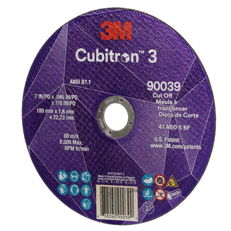 3M 90039 Cubitron 3 Cut-Off Wheel, 7 in x 0.045 in x 7/8 in, 60+ Grit, ANSI B7.1, Precision Shaped Grain for Metal and Stainless (7100313189) - 2