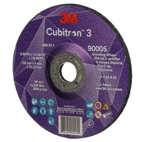 3M 90005 Cubitron 3 Depressed Center Grinding Wheel, 36+, T27, 6 in x 1/4 in x 7/8 in (150x6x22.23mm) ANSI (7100313193) - 3