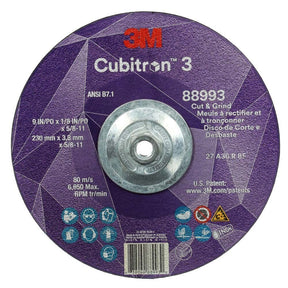3M 88993 Cubitron 3 Cut and Grind Wheel, 36+ Grit, Type 27, 9 in x 1/8 in x 5/8 in-11 Thread, ANSI Rated for Cutting and Grinding (7100313197) (10 Pack)